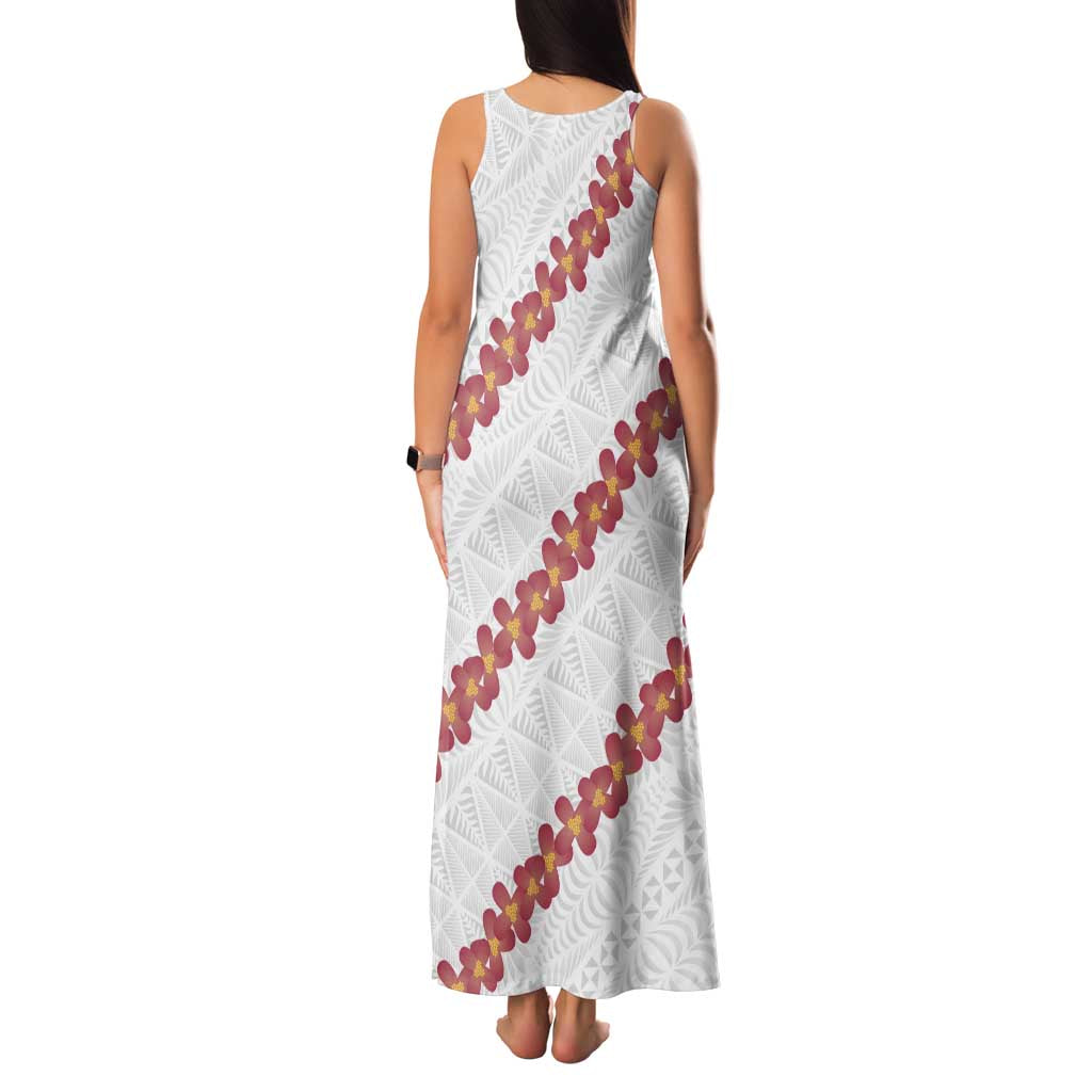 White Sunday Tonga Fakame Family Matching Tank Maxi Dress and Hawaiian Shirt Tongan Ngatu Heilala Lei LT14 - Polynesian Pride