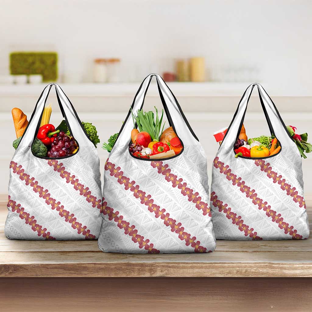 White Sunday Tonga Fakame Grocery Bag Tongan Ngatu Heilala Lei - Polynesian Pride