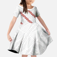 White Sunday Tonga Fakame Kid Short Sleeve Dress Tongan Ngatu Heilala Lei LT14 KID White - Polynesian Pride