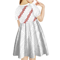 White Sunday Tonga Fakame Kid Short Sleeve Dress Tongan Ngatu Heilala Lei LT14 - Polynesian Pride
