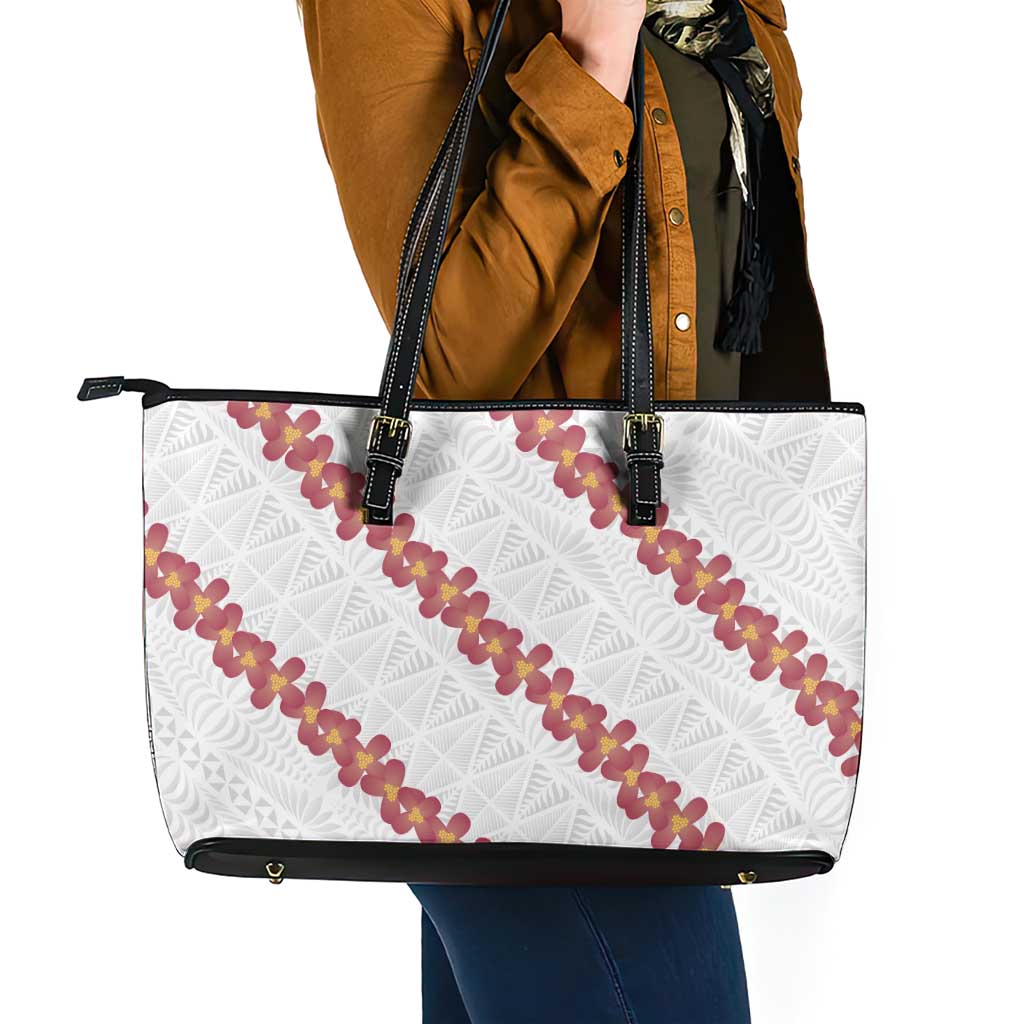 White Sunday Tonga Fakame Leather Tote Bag Tongan Ngatu Heilala Lei - Polynesian Pride