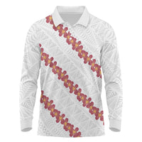 White Sunday Tonga Fakame Long Sleeve Polo Shirt Tongan Ngatu Heilala Lei LT14 White - Polynesian Pride