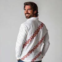 White Sunday Tonga Fakame Long Sleeve Polo Shirt Tongan Ngatu Heilala Lei LT14 - Polynesian Pride