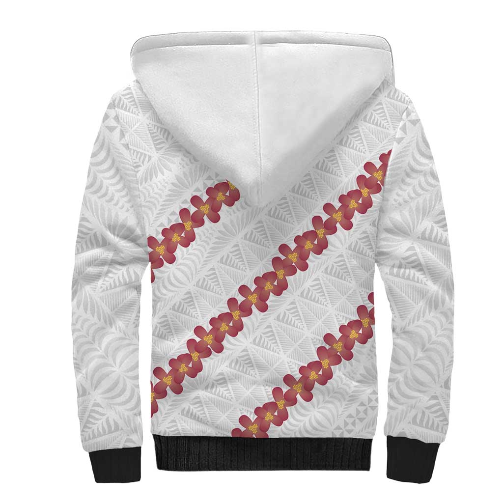 White Sunday Tonga Fakame Sherpa Hoodie Tongan Ngatu Heilala Lei LT14 - Polynesian Pride