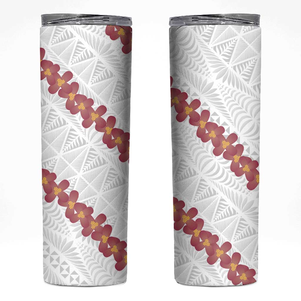 White Sunday Tonga Fakame Skinny Tumbler Tongan Ngatu Heilala Lei LT14 White - Polynesian Pride