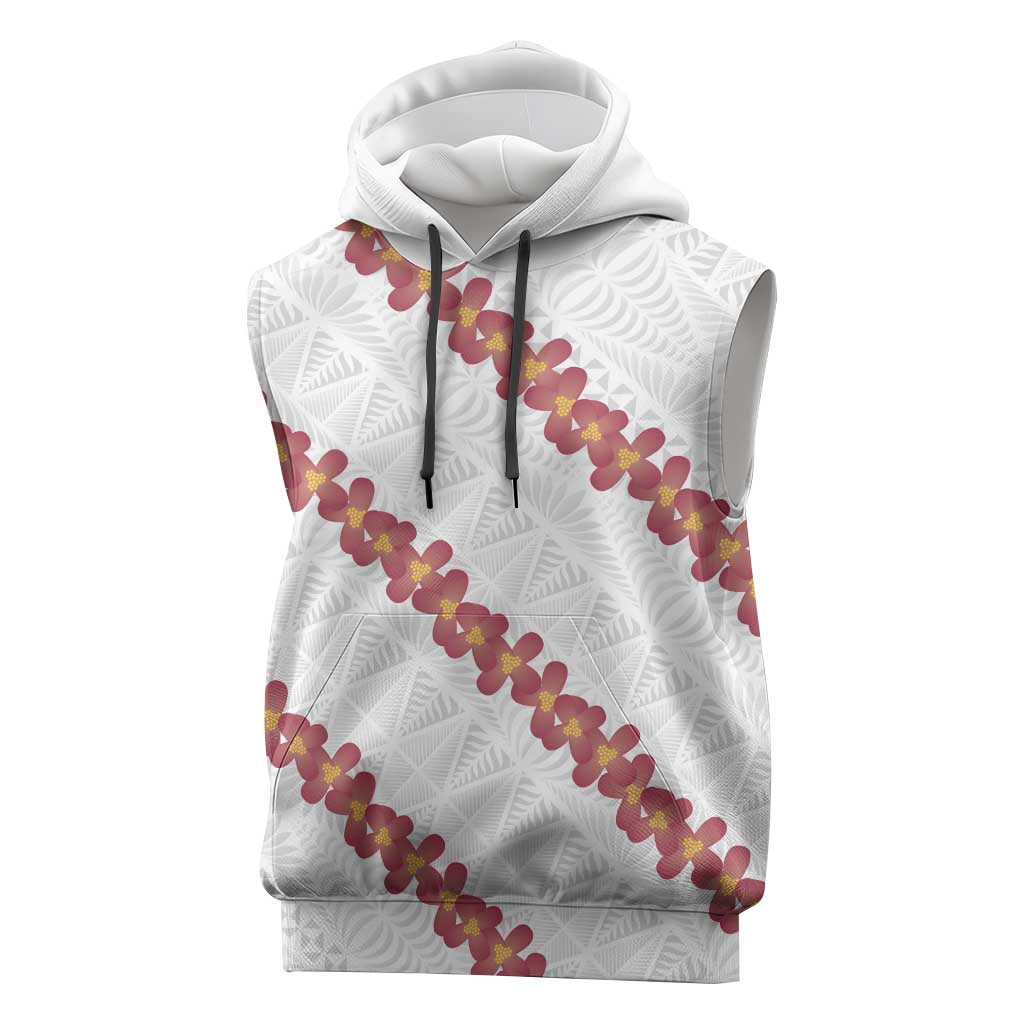 White Sunday Tonga Fakame Sleeveless Hoodie Tongan Ngatu Heilala Lei LT14 White - Polynesian Pride