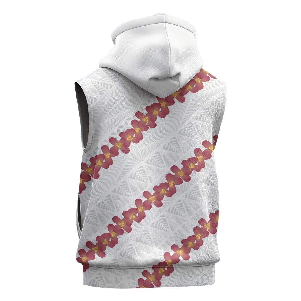 White Sunday Tonga Fakame Sleeveless Hoodie Tongan Ngatu Heilala Lei LT14 - Polynesian Pride
