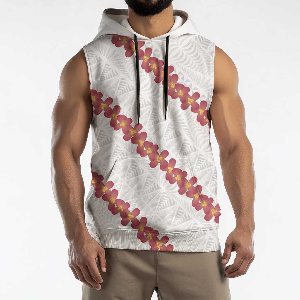 White Sunday Tonga Fakame Sleeveless Hoodie Tongan Ngatu Heilala Lei LT14 - Polynesian Pride