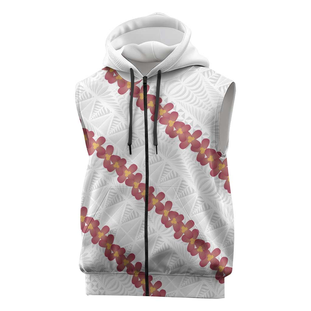 White Sunday Tonga Fakame Sleeveless Zip Hoodie Tongan Ngatu Heilala Lei LT14 White - Polynesian Pride