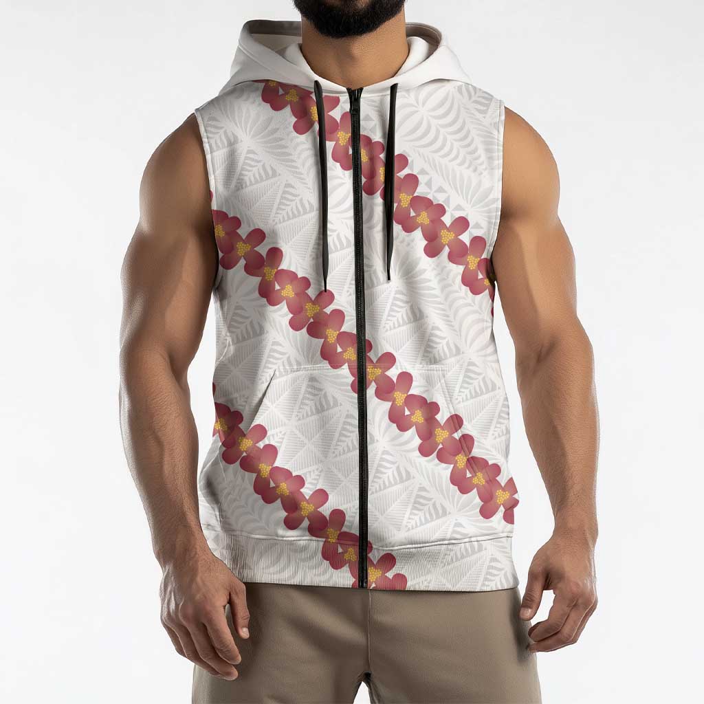 White Sunday Tonga Fakame Sleeveless Zip Hoodie Tongan Ngatu Heilala Lei LT14 - Polynesian Pride