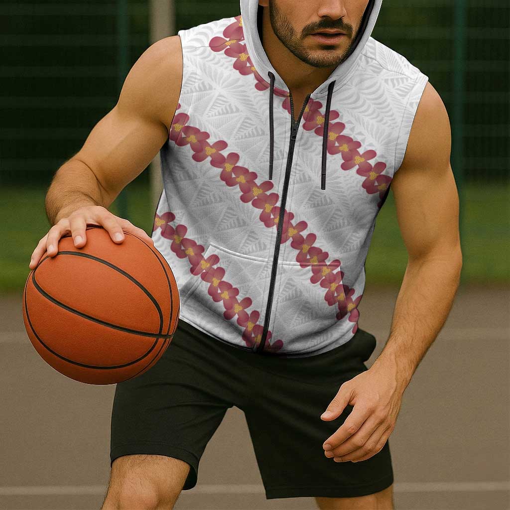 White Sunday Tonga Fakame Sleeveless Zip Hoodie Tongan Ngatu Heilala Lei LT14 - Polynesian Pride