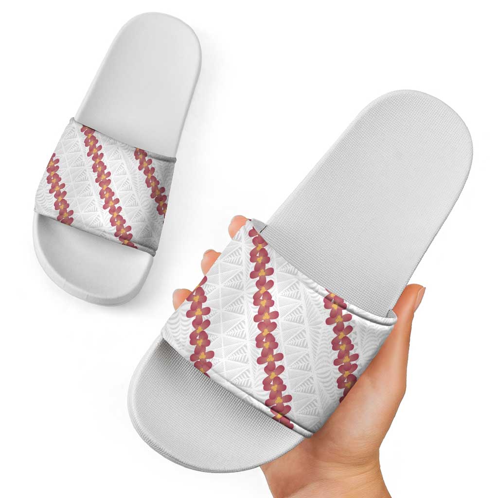 White Sunday Tonga Fakame Slide Sandals Tongan Ngatu Heilala Lei - Polynesian Pride
