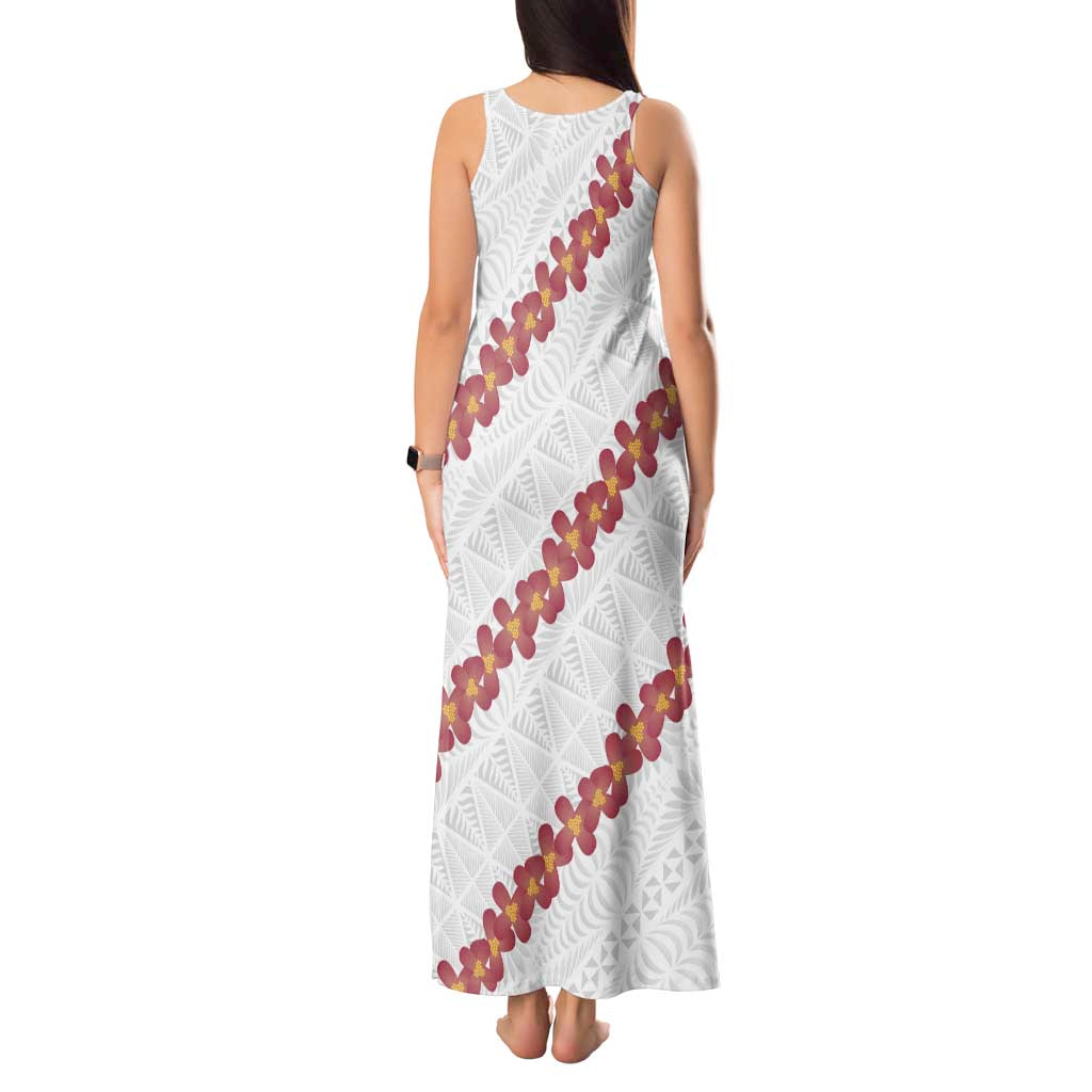 White Sunday Tonga Fakame Tank Maxi Dress Tongan Ngatu Heilala Lei - Polynesian Pride