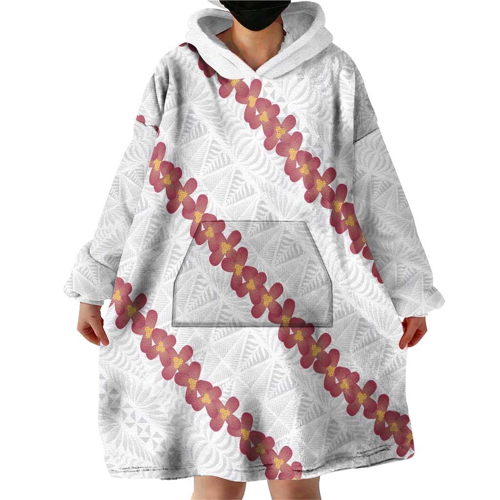 White Sunday Tonga Fakame Wearable Blanket Hoodie Tongan Ngatu Heilala Lei LT14 - Polynesian Pride