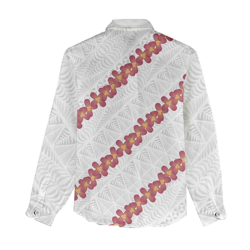 White Sunday Tonga Fakame Women Casual Shirt Tongan Ngatu Heilala Lei LT14 - Polynesian Pride