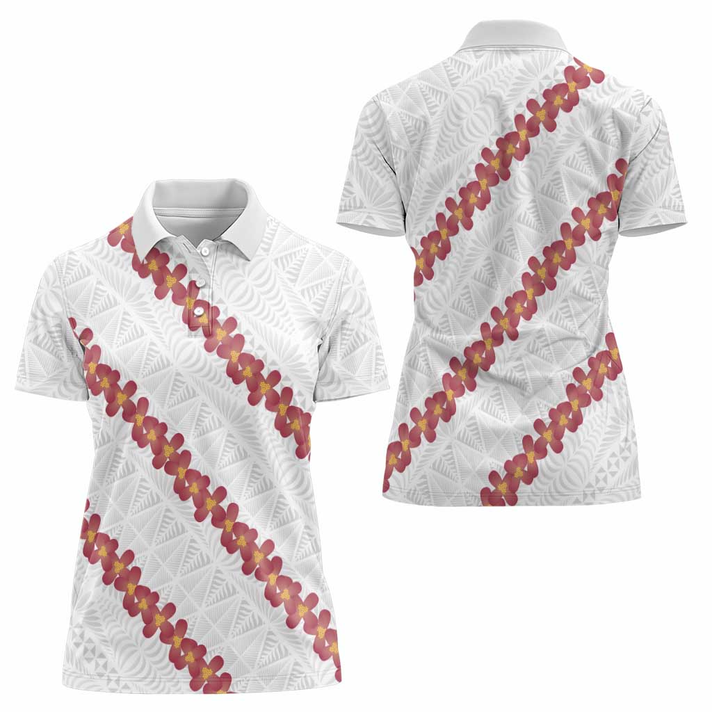 White Sunday Tonga Fakame Women Polo Shirt Tongan Ngatu Heilala Lei - Polynesian Pride