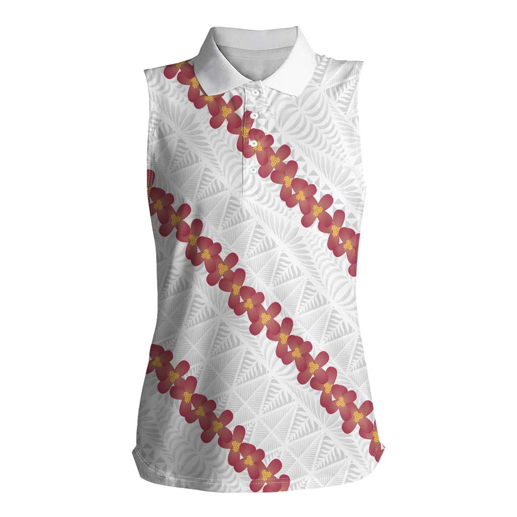 White Sunday Tonga Fakame Women Sleeveless Polo Shirt Tongan Ngatu Heilala Lei LT14 Female White - Polynesian Pride