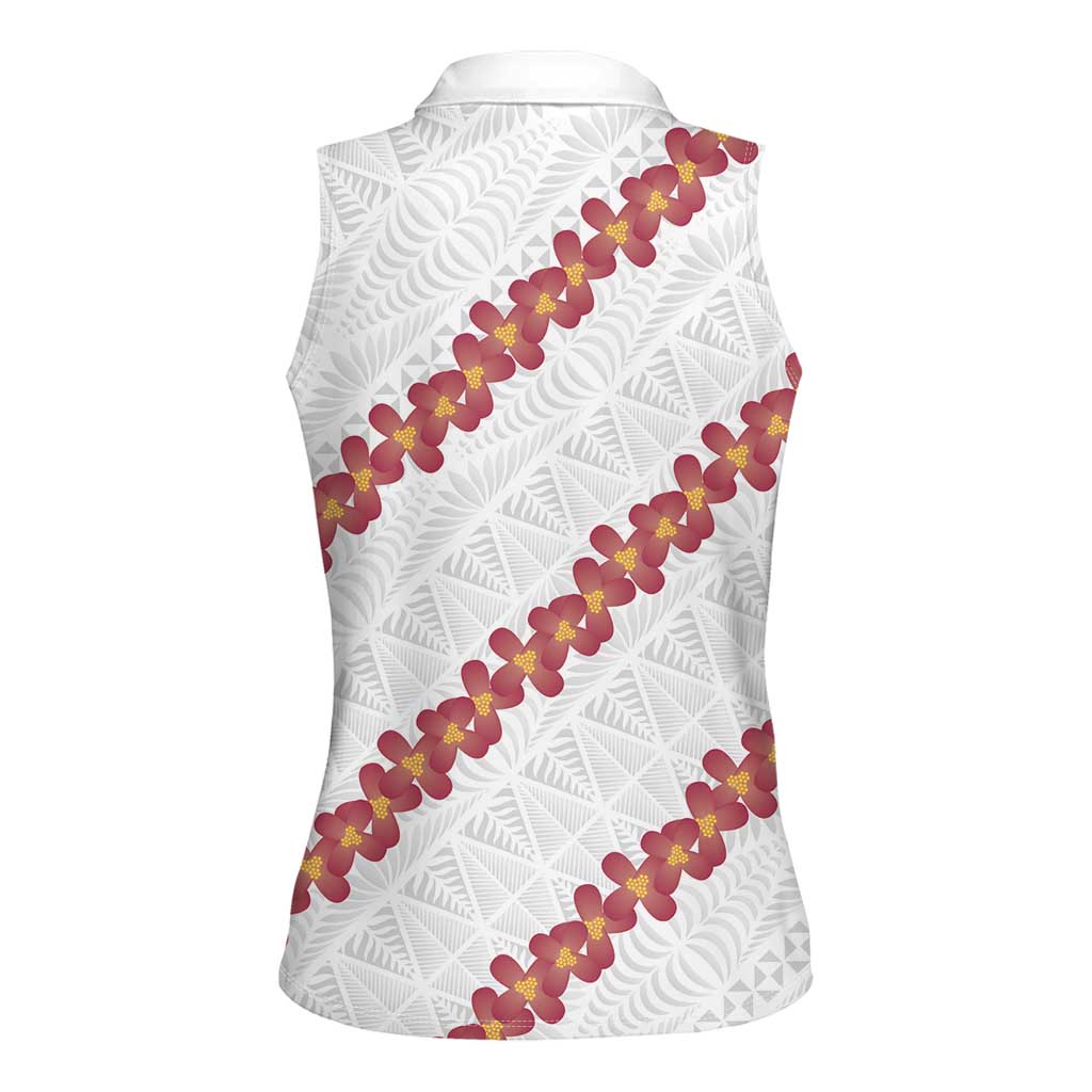 White Sunday Tonga Fakame Women Sleeveless Polo Shirt Tongan Ngatu Heilala Lei LT14 - Polynesian Pride