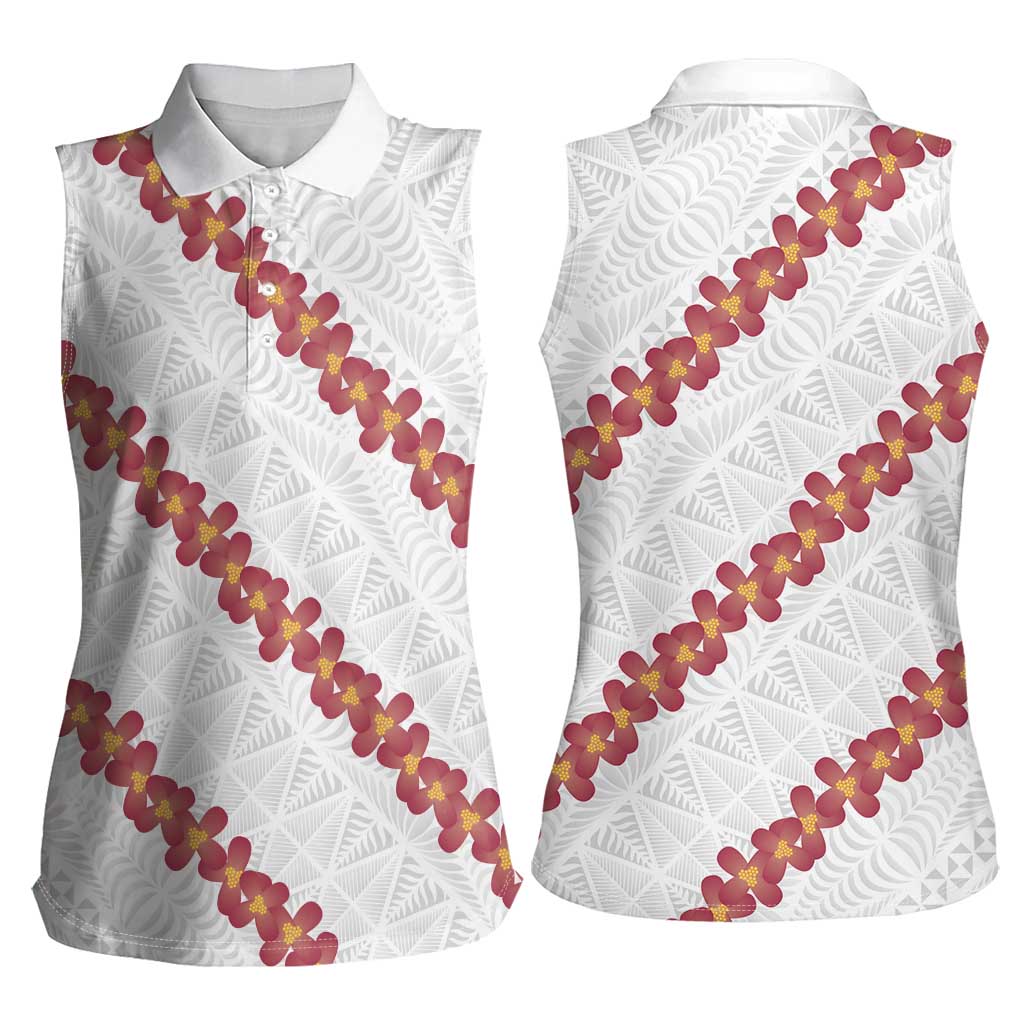 White Sunday Tonga Fakame Women Sleeveless Polo Shirt Tongan Ngatu Heilala Lei LT14 - Polynesian Pride