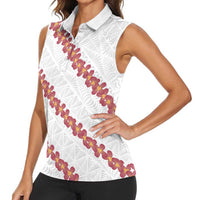 White Sunday Tonga Fakame Women Sleeveless Polo Shirt Tongan Ngatu Heilala Lei LT14 - Polynesian Pride