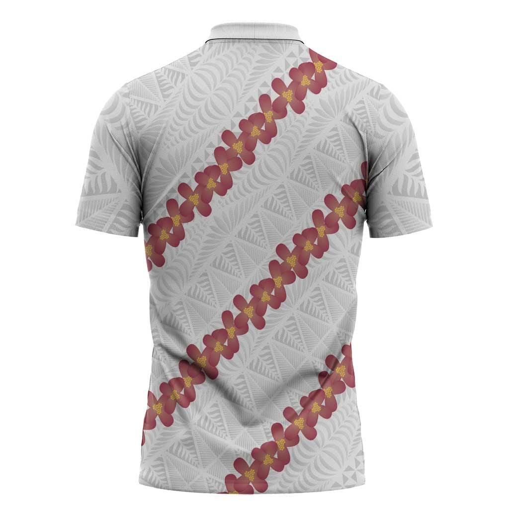 White Sunday Tonga Fakame Zipper Polo Shirt Tongan Ngatu Heilala Lei LT14 - Polynesian Pride