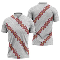 White Sunday Tonga Fakame Zipper Polo Shirt Tongan Ngatu Heilala Lei LT14 - Polynesian Pride