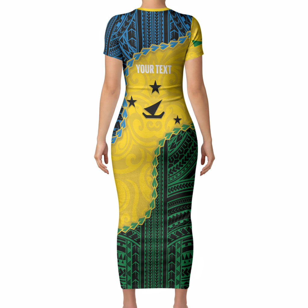 Personalised Malampa Province Vanuatu Short Sleeve Bodycon Dress Map With Polynesian Pattern LT14 - Polynesian Pride