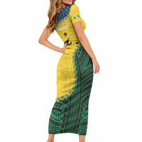 Personalised Malampa Province Vanuatu Short Sleeve Bodycon Dress Map With Polynesian Pattern LT14 - Polynesian Pride