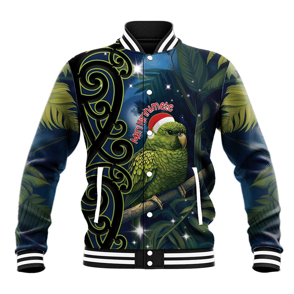 New Zealand Christmas Baseball Jacket Cute Kakapo Meri Kirihimete Maori Koru LT14 Unisex Blue - Polynesian Pride