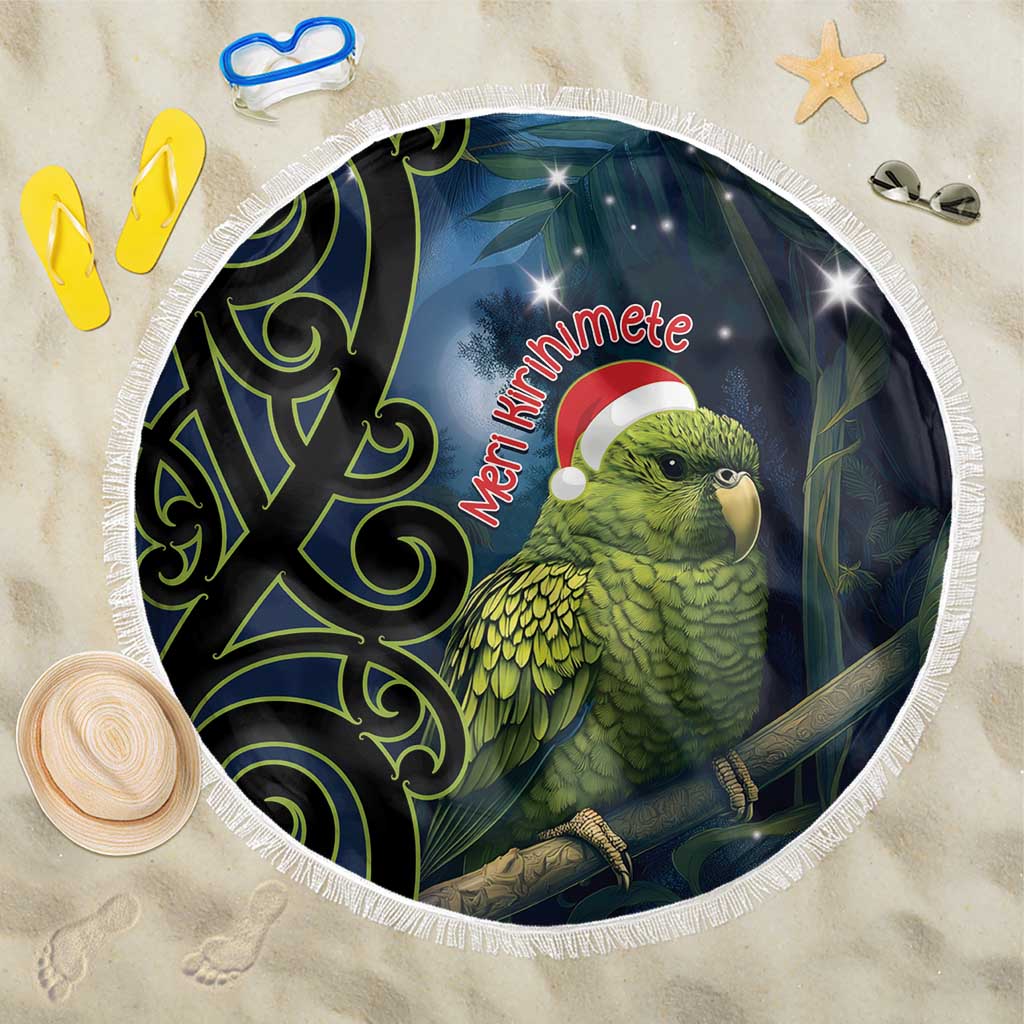New Zealand Christmas Beach Blanket Cute Kakapo Meri Kirihimete Maori Koru LT14 One Size 150cm Blue - Polynesian Pride