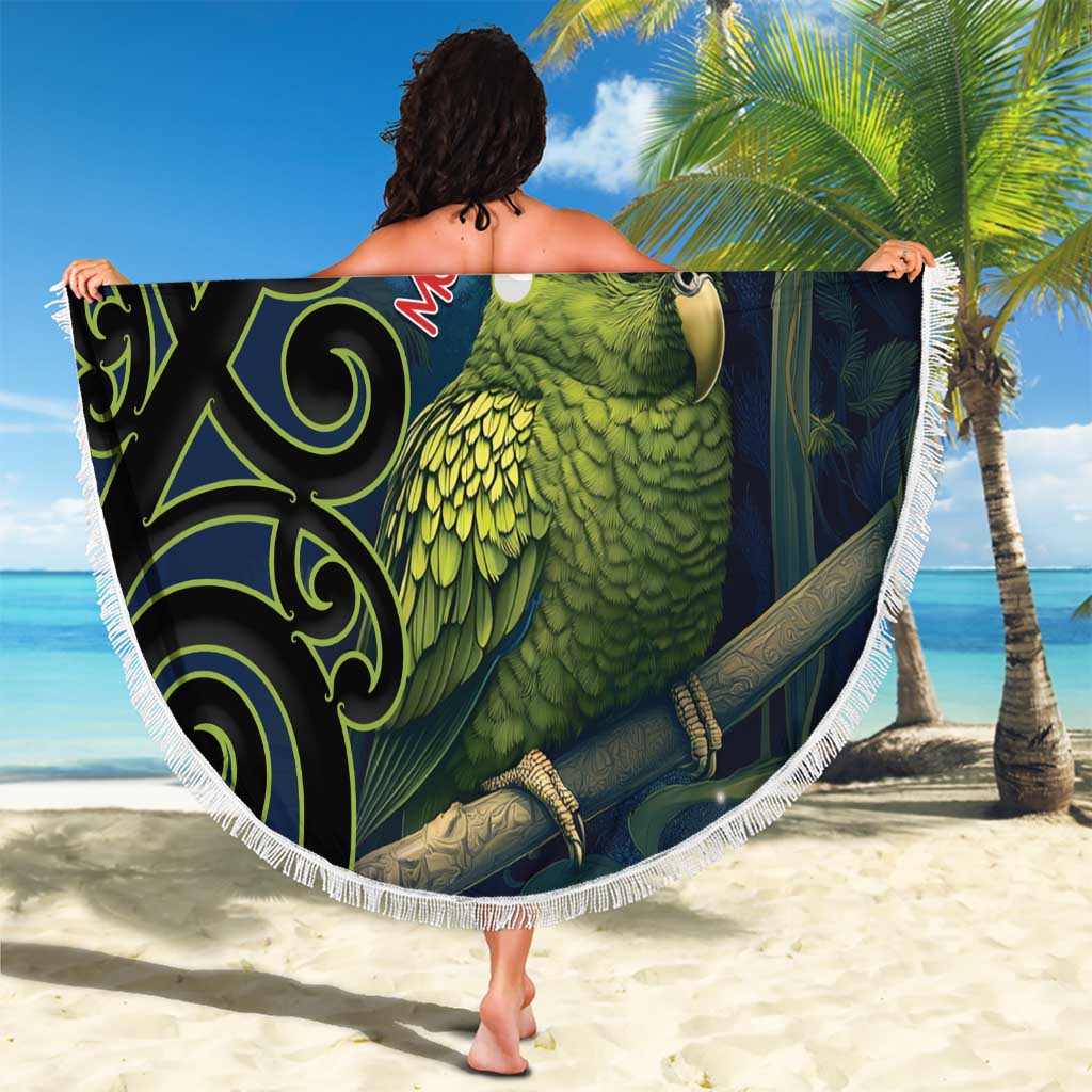 New Zealand Christmas Beach Blanket Cute Kakapo Meri Kirihimete Maori Koru LT14 - Polynesian Pride