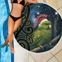 New Zealand Christmas Beach Blanket Cute Kakapo Meri Kirihimete Maori Koru LT14 - Polynesian Pride