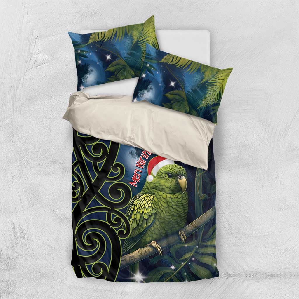 New Zealand Christmas Bedding Set Cute Kakapo Meri Kirihimete Maori Koru LT14 US Twin 172cm x 218cm Blue - Polynesian Pride