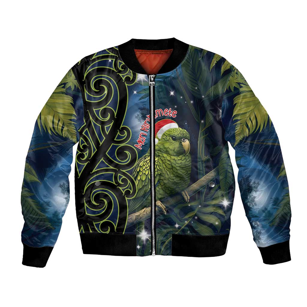 New Zealand Christmas Bomber Jacket Cute Kakapo Meri Kirihimete Maori Koru LT14 Unisex Blue - Polynesian Pride