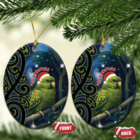New Zealand Christmas Ceramic Ornament Cute Kakapo Meri Kirihimete Maori Koru LT14 Oval Blue - Polynesian Pride