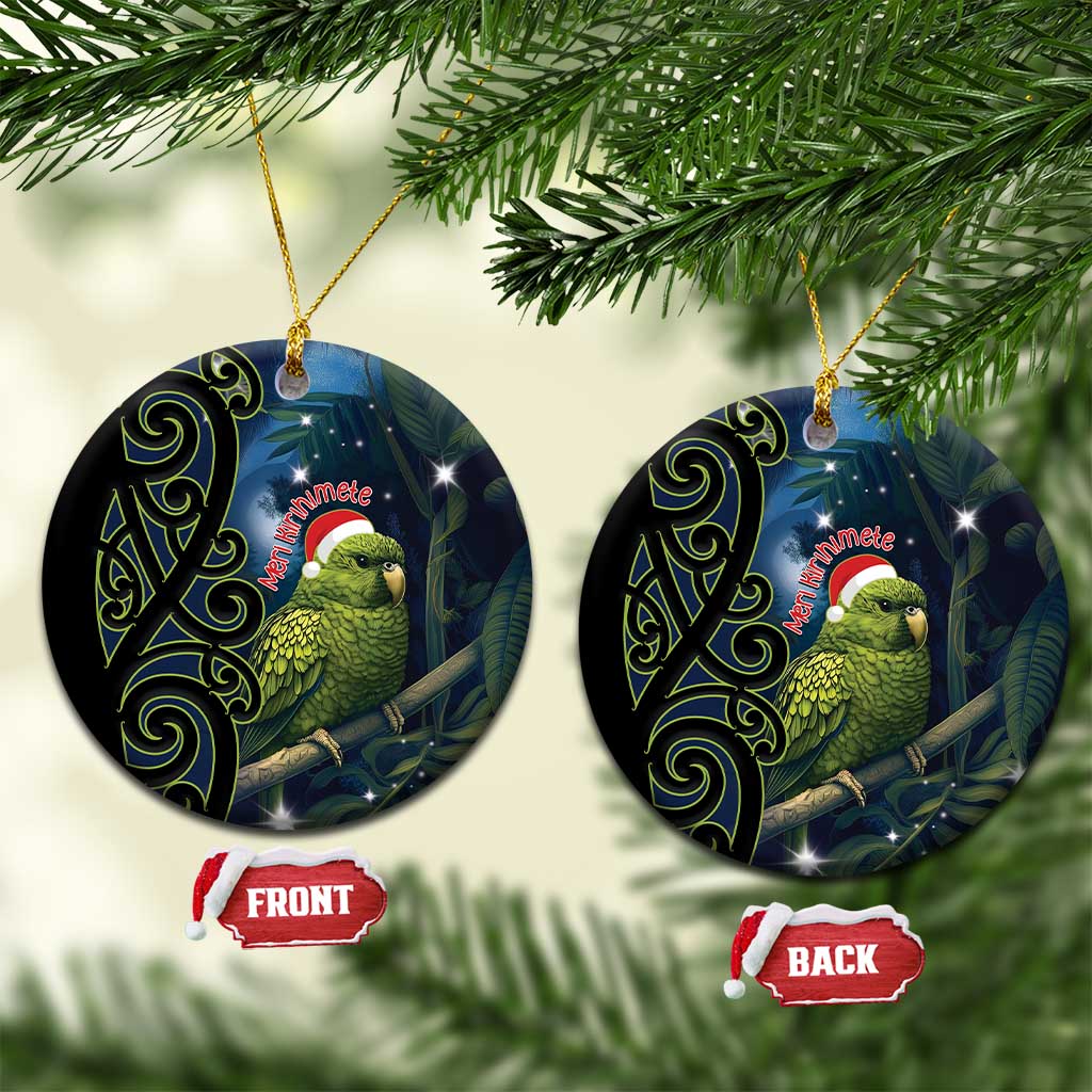 New Zealand Christmas Ceramic Ornament Cute Kakapo Meri Kirihimete Maori Koru LT14 Circle Blue - Polynesian Pride