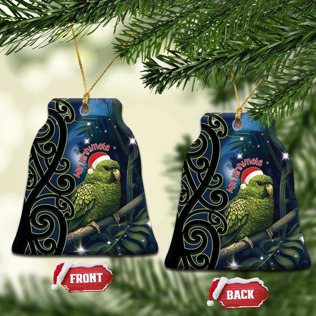 New Zealand Christmas Ceramic Ornament Cute Kakapo Meri Kirihimete Maori Koru LT14 Bell Flake Blue - Polynesian Pride