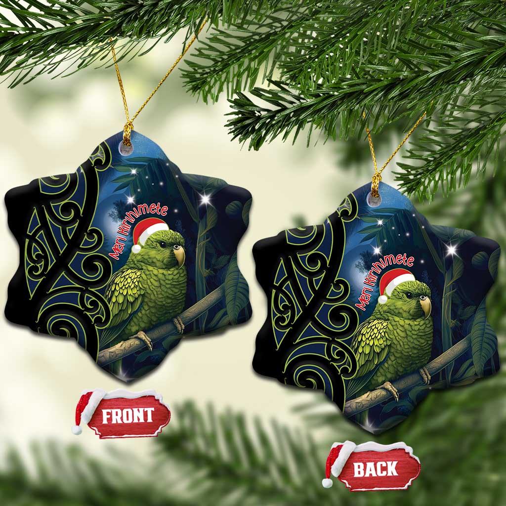 New Zealand Christmas Ceramic Ornament Cute Kakapo Meri Kirihimete Maori Koru LT14 Snow Flake Blue - Polynesian Pride