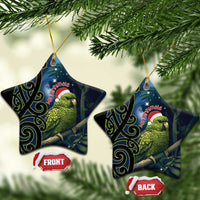 New Zealand Christmas Ceramic Ornament Cute Kakapo Meri Kirihimete Maori Koru LT14 Star Blue - Polynesian Pride