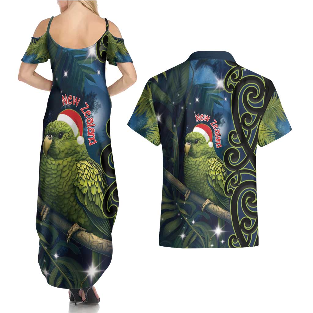New Zealand Christmas Couples Matching Summer Maxi Dress and Hawaiian Shirt Cute Kakapo Meri Kirihimete Maori Koru LT14 - Polynesian Pride