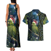 New Zealand Christmas Couples Matching Tank Maxi Dress and Hawaiian Shirt Cute Kakapo Meri Kirihimete Maori Koru LT14 - Polynesian Pride
