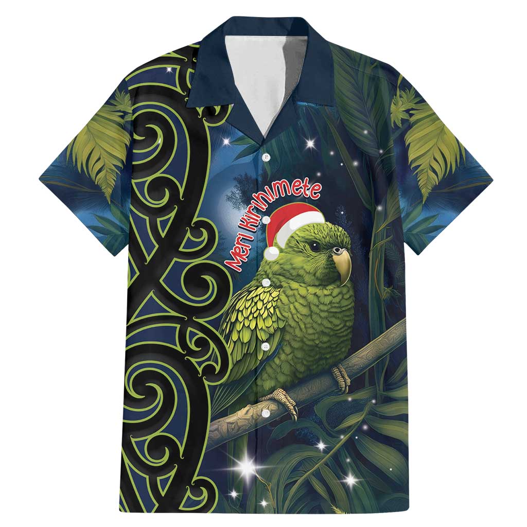 New Zealand Christmas Family Matching Mermaid Dress and Hawaiian Shirt Cute Kakapo Meri Kirihimete Maori Koru LT14 Dad's Shirt - Short Sleeve Blue - Polynesian Pride