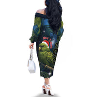 New Zealand Christmas Family Matching Off The Shoulder Long Sleeve Dress and Hawaiian Shirt Cute Kakapo Meri Kirihimete Maori Koru LT14 - Polynesian Pride