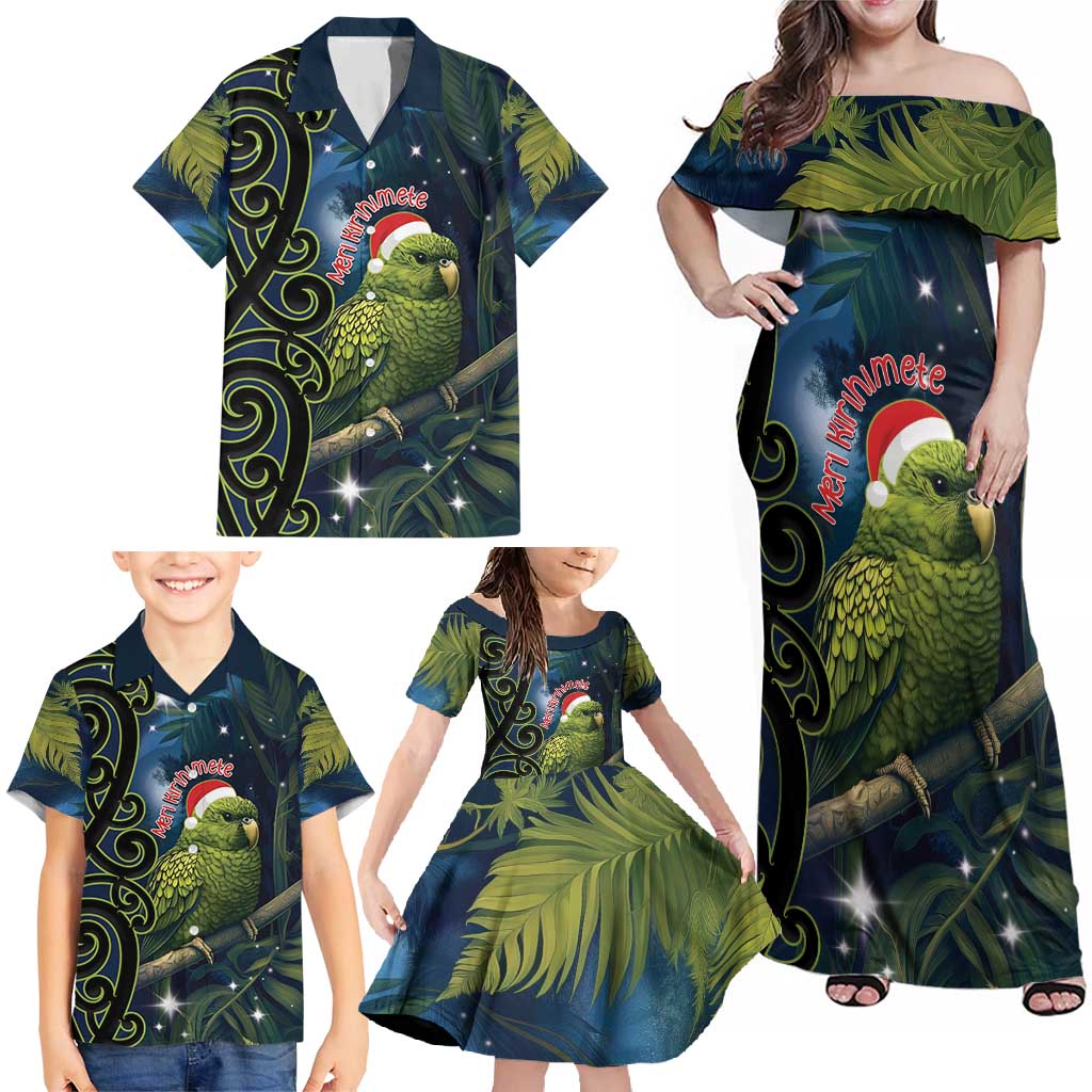 New Zealand Christmas Family Matching Off Shoulder Maxi Dress and Hawaiian Shirt Cute Kakapo Meri Kirihimete Maori Koru LT14 - Polynesian Pride