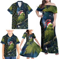 New Zealand Christmas Family Matching Off Shoulder Maxi Dress and Hawaiian Shirt Cute Kakapo Meri Kirihimete Maori Koru LT14 - Polynesian Pride
