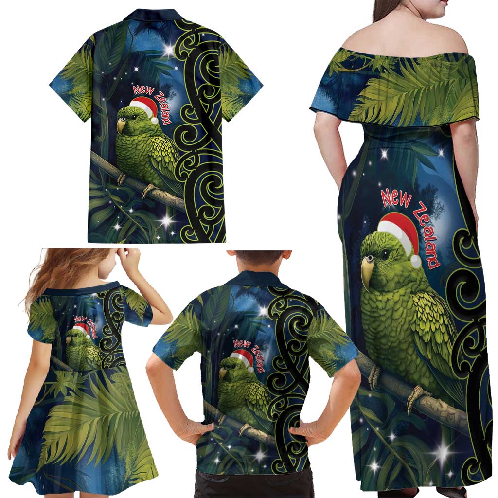 New Zealand Christmas Family Matching Off Shoulder Maxi Dress and Hawaiian Shirt Cute Kakapo Meri Kirihimete Maori Koru LT14 - Polynesian Pride