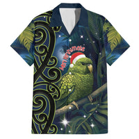 New Zealand Christmas Family Matching Off Shoulder Maxi Dress and Hawaiian Shirt Cute Kakapo Meri Kirihimete Maori Koru LT14 Dad's Shirt - Short Sleeve Blue - Polynesian Pride