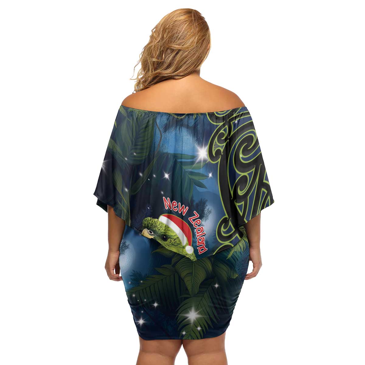 New Zealand Christmas Family Matching Off Shoulder Short Dress and Hawaiian Shirt Cute Kakapo Meri Kirihimete Maori Koru LT14 - Polynesian Pride