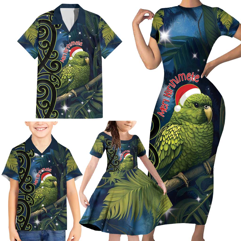 New Zealand Christmas Family Matching Short Sleeve Bodycon Dress and Hawaiian Shirt Cute Kakapo Meri Kirihimete Maori Koru LT14 - Polynesian Pride