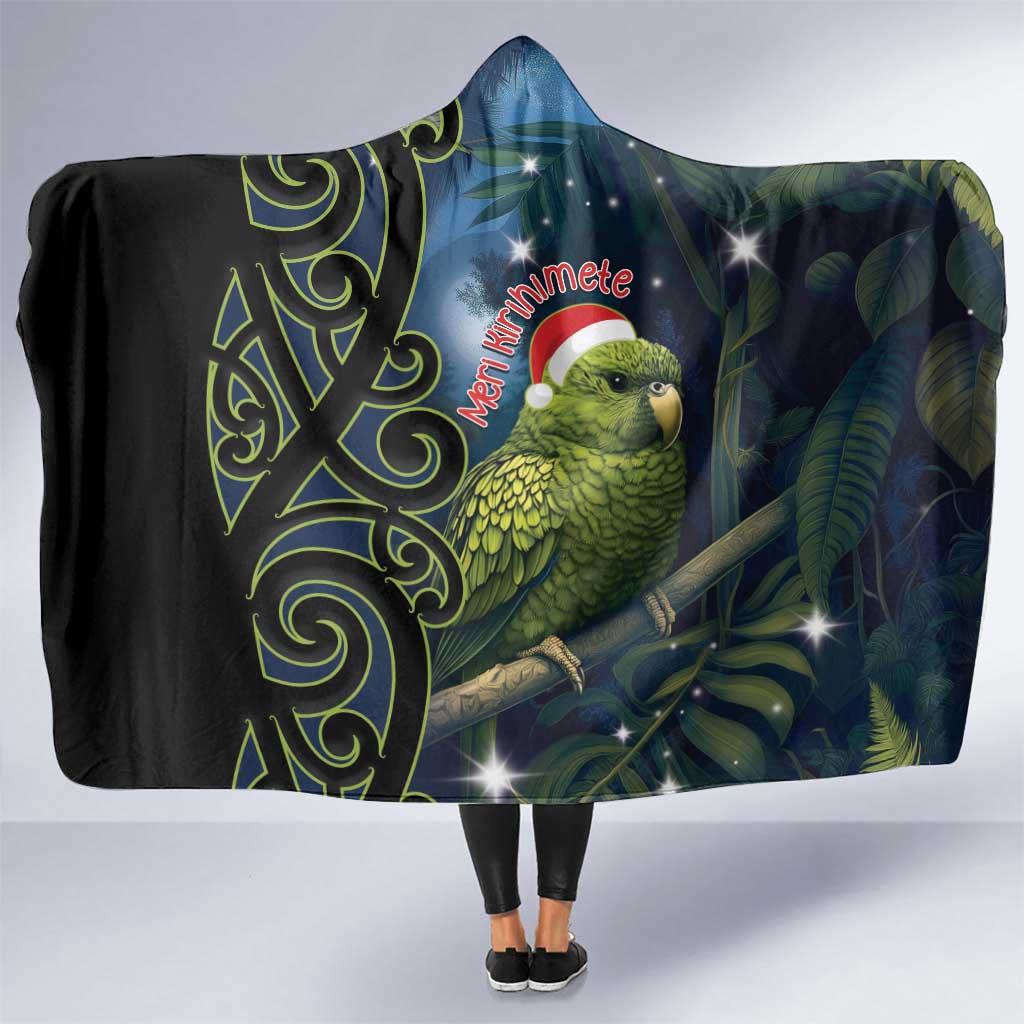 New Zealand Christmas Hooded Blanket Cute Kakapo Meri Kirihimete Maori Koru LT14 One Size Blue - Polynesian Pride